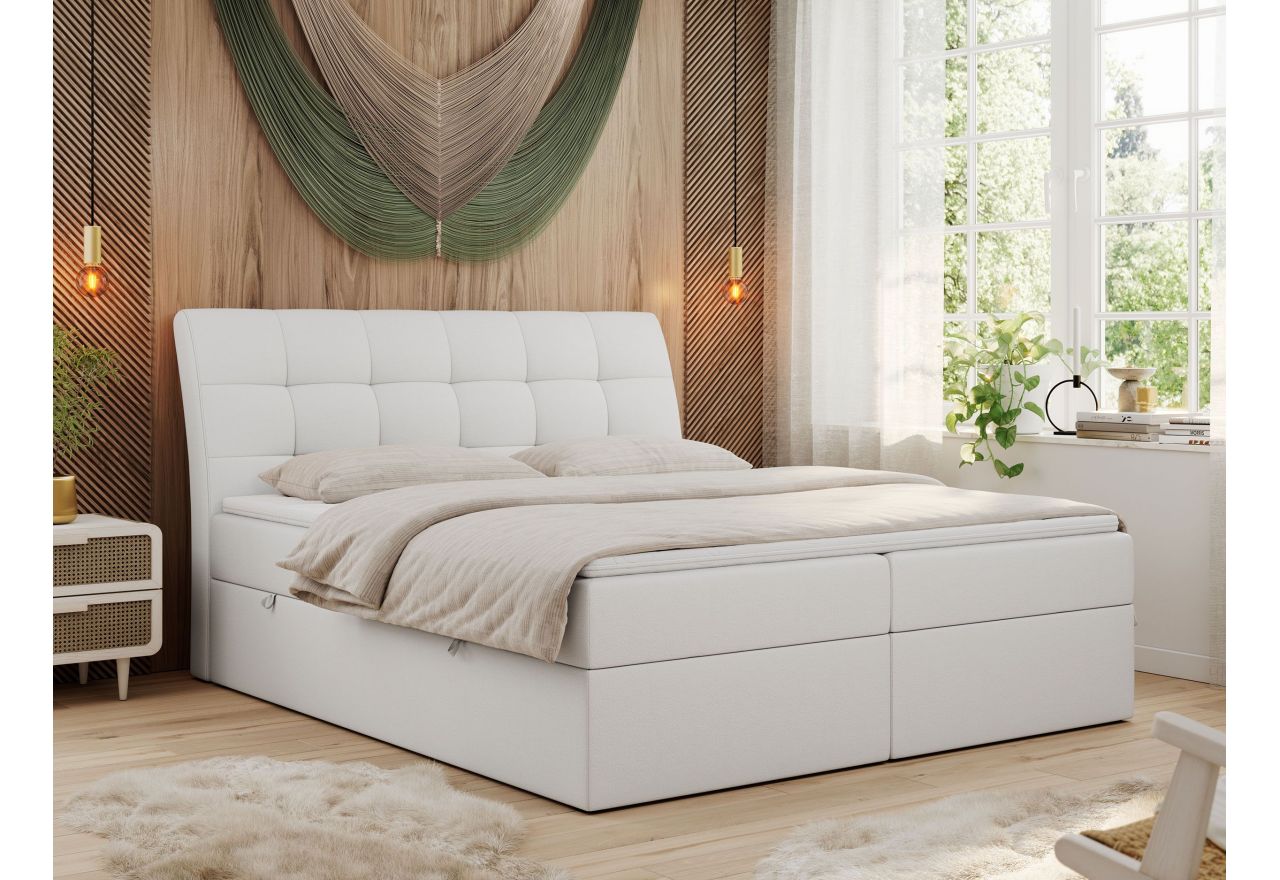 Łóżko kontynentalne DIEGOS 180x200 - Soft 17 - biała ekoskóra - OUTLET