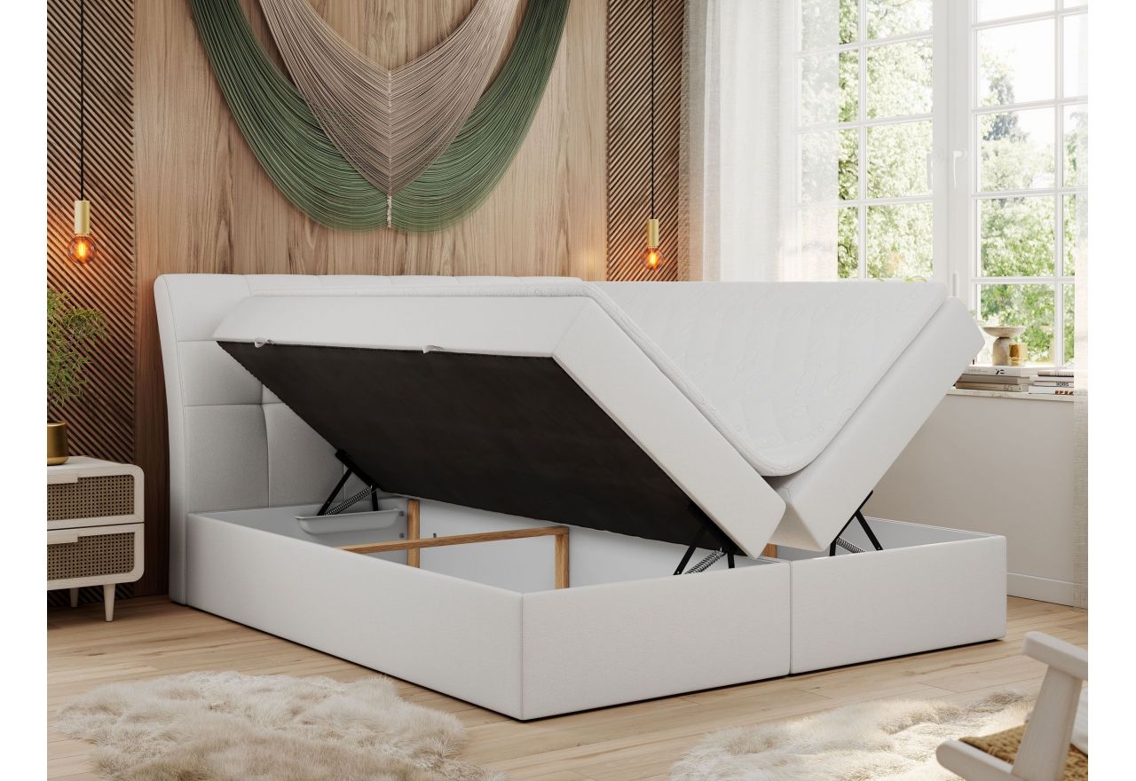 Łóżko kontynentalne DIEGOS 180x200 - Soft 17 - biała ekoskóra - OUTLET