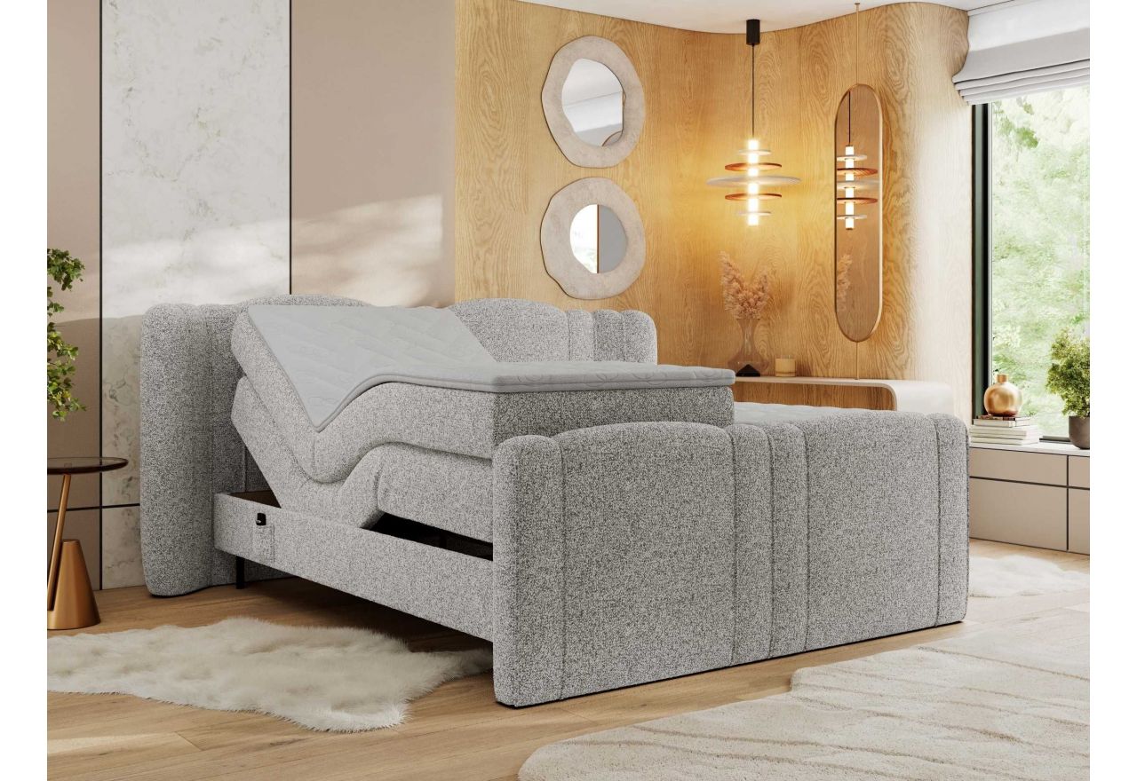 Łóżko kontynentalne, elektrycznie sterowane z pilota - FORTINA 140x200 - H4 - jasnoszary, struktura