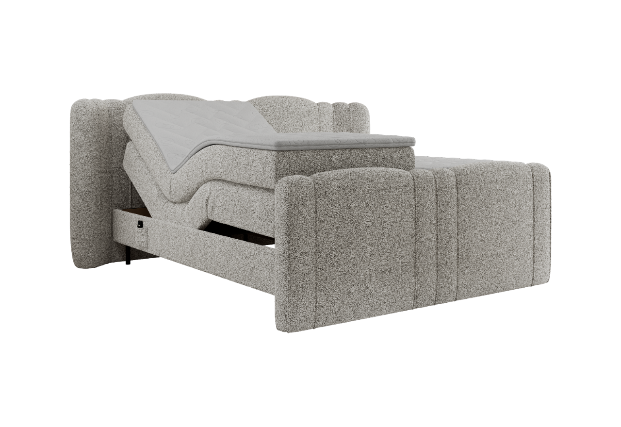 Łóżko kontynentalne, elektrycznie sterowane z pilota - FORTINA 180x200 - H3 - jasnoszary, struktura