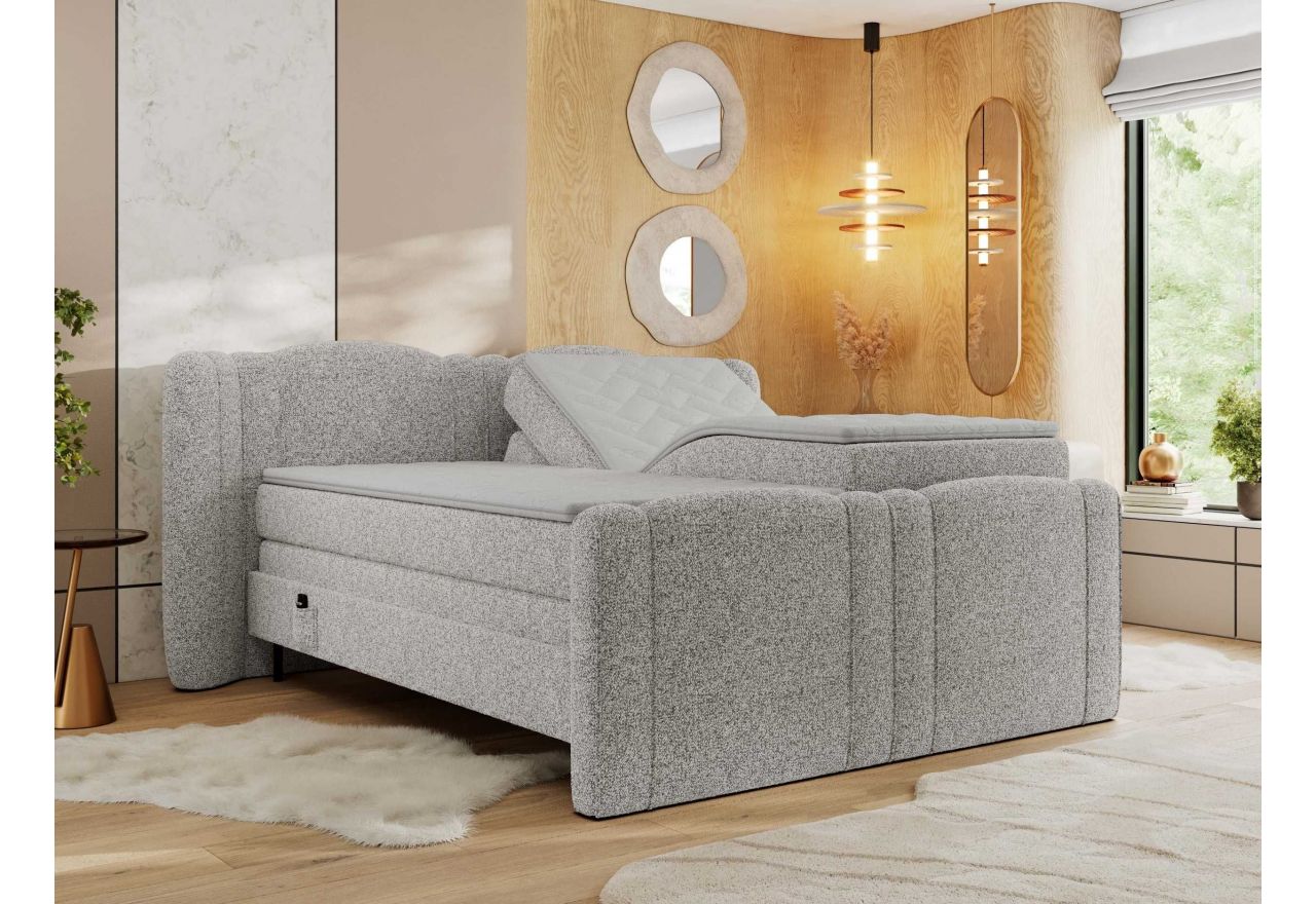 Łóżko kontynentalne, elektrycznie sterowane z pilota - FORTINA 180x200 - H3 - jasnoszary, struktura