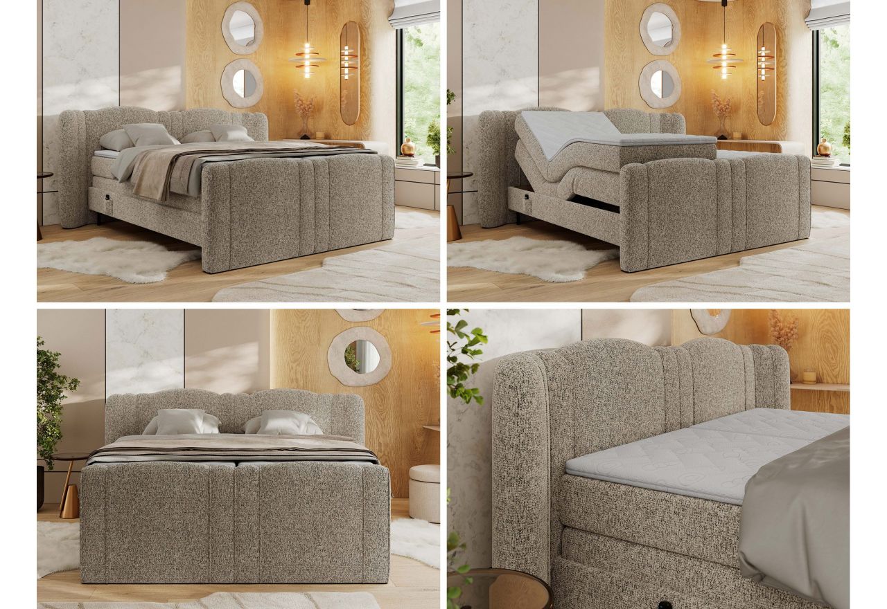 Łóżko kontynentalne, elektrycznie sterowane z pilota - FORTINA 160x200 - H4 - ciemnobeżowy, struktura