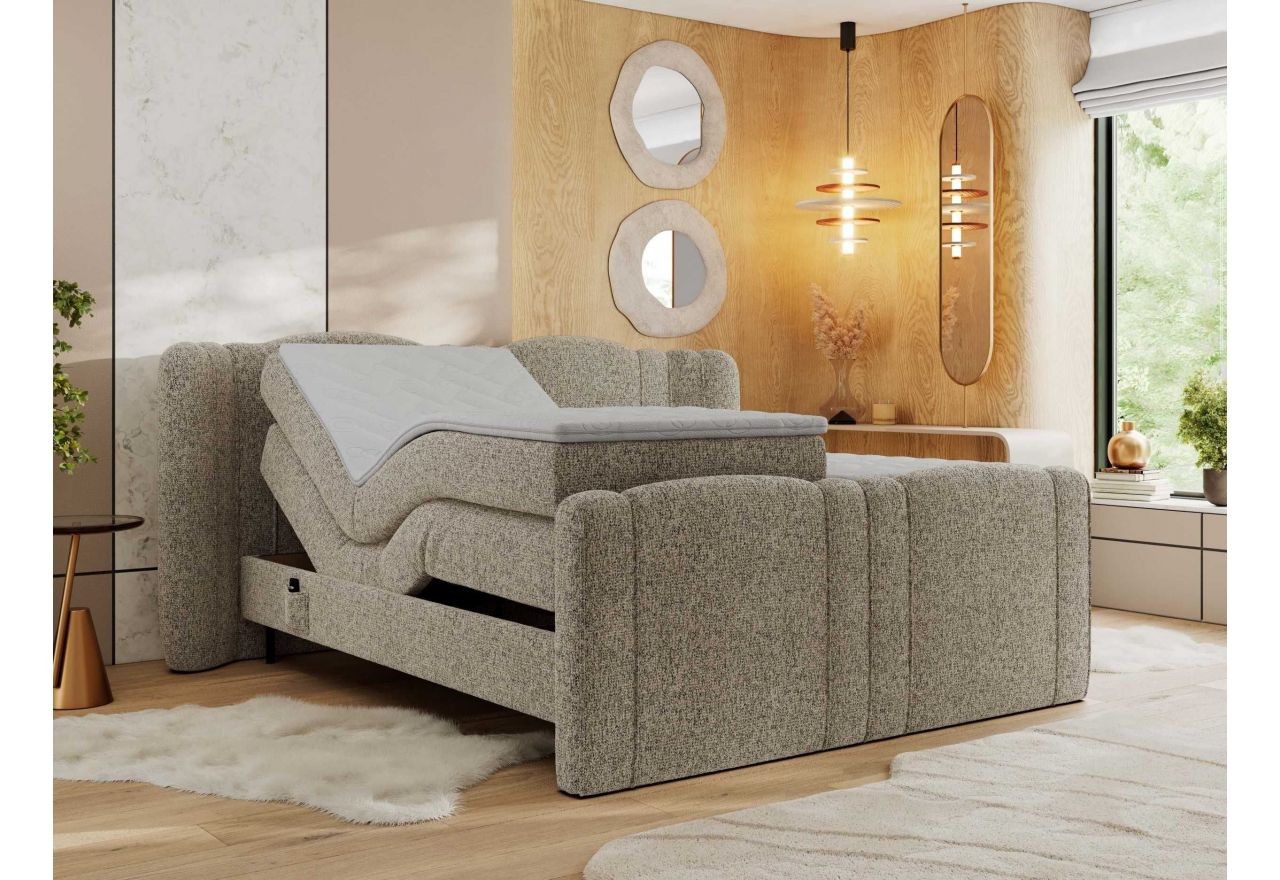 Łóżko kontynentalne, elektrycznie sterowane z pilota - FORTINA 140x200 - H4 - ciemnobeżowy, struktura