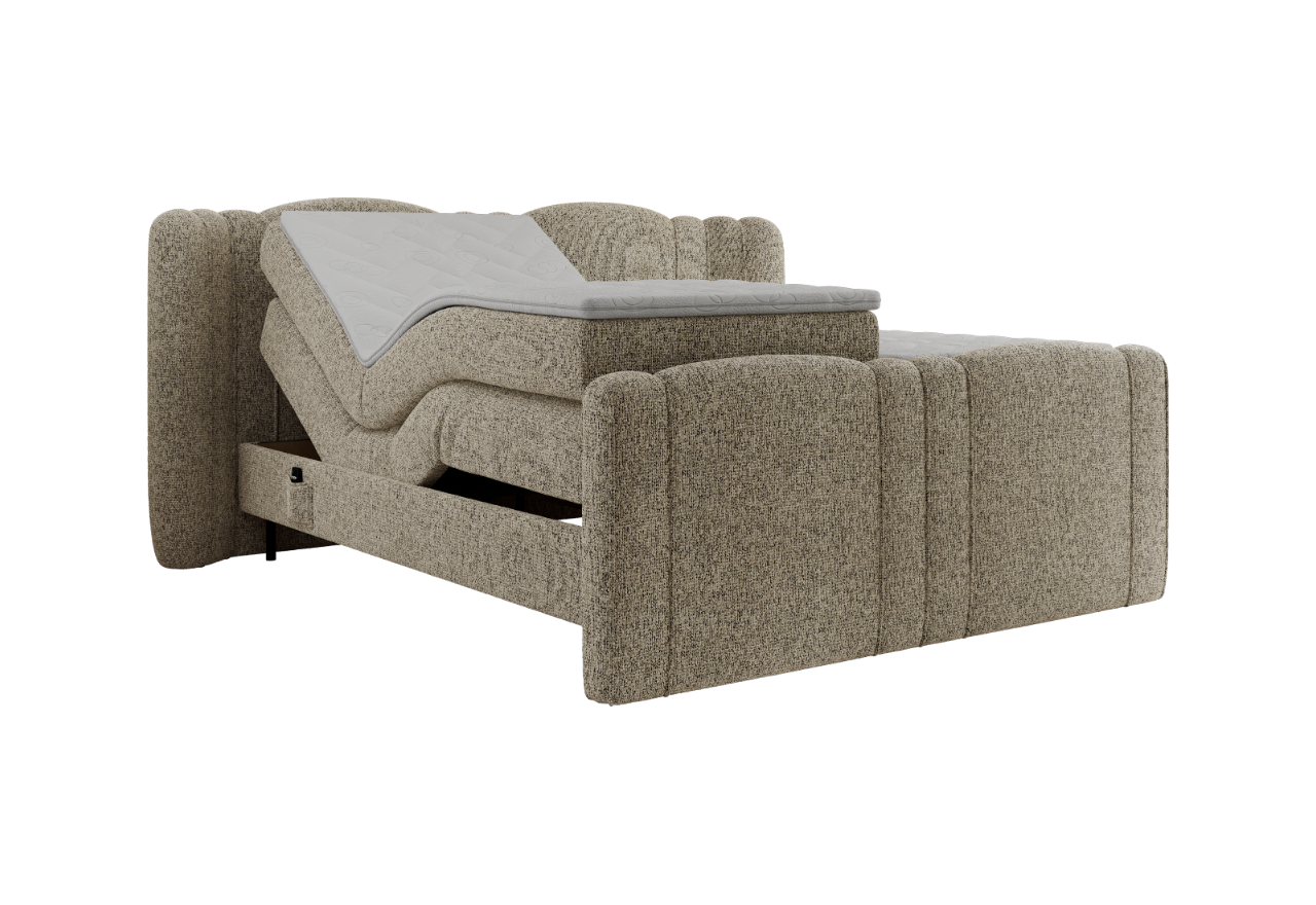 Łóżko kontynentalne, elektrycznie sterowane z pilota - FORTINA 180x200 - H3 - ciemnobeżowy, struktura