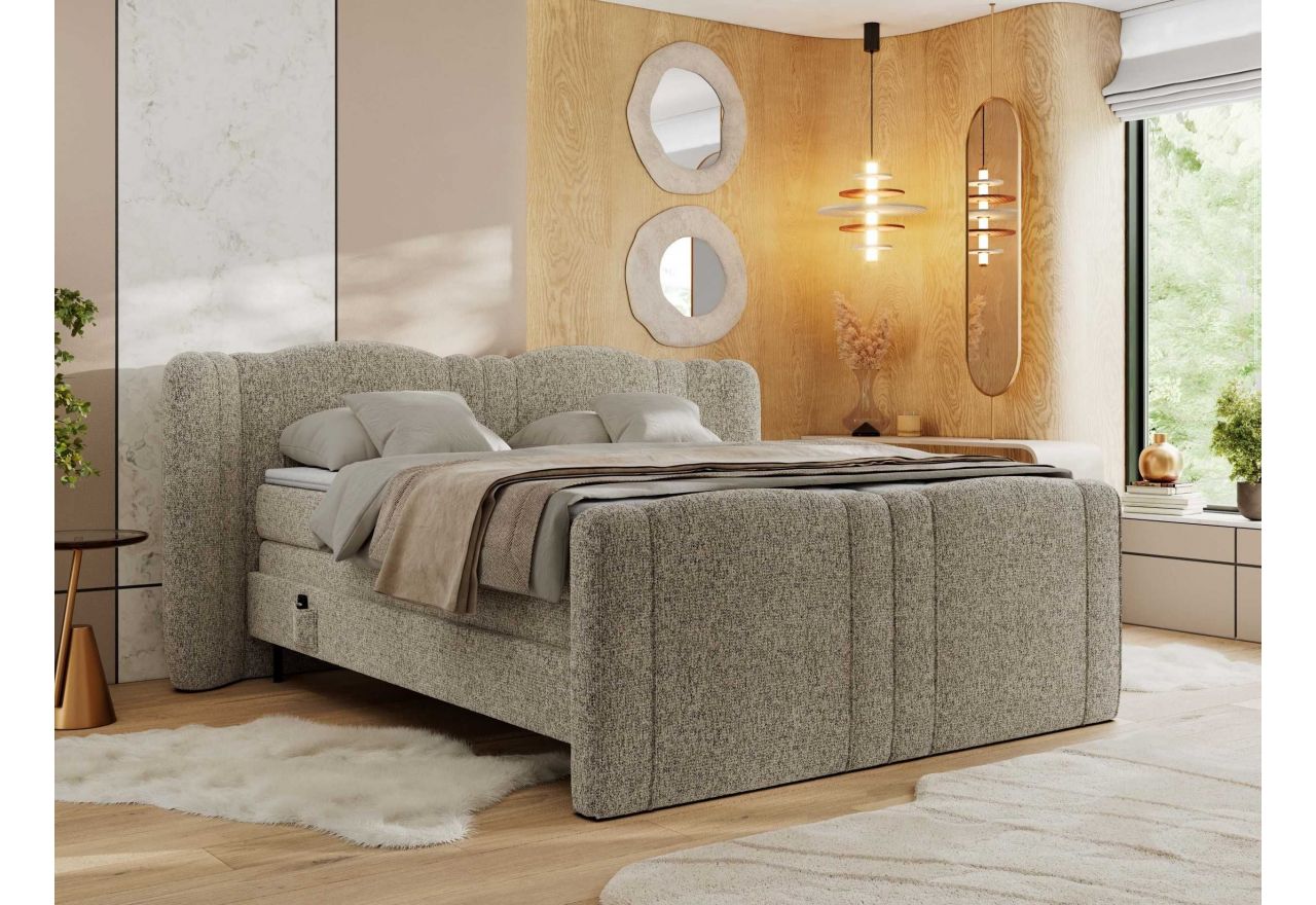 Łóżko kontynentalne, elektrycznie sterowane z pilota - FORTINA 160x200 - H3 - ciemnobeżowy, struktura