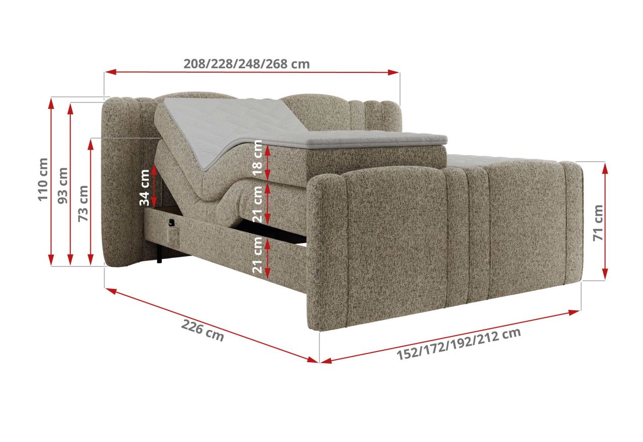 Łóżko kontynentalne, elektrycznie sterowane z pilota - FORTINA 160x200 - H3 - ciemnobeżowy, struktura