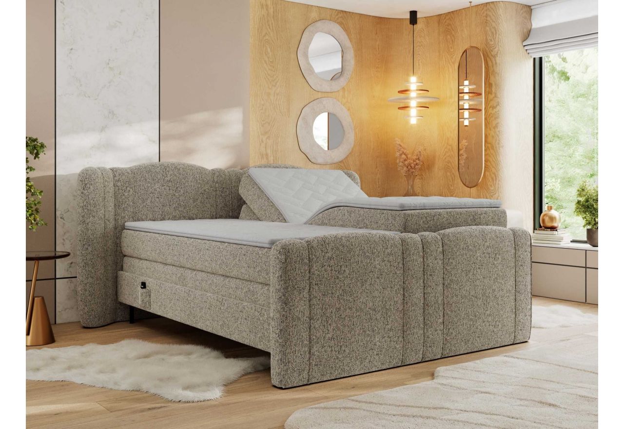 Łóżko kontynentalne, elektrycznie sterowane z pilota - FORTINA 160x200 - H3 - ciemnobeżowy, struktura