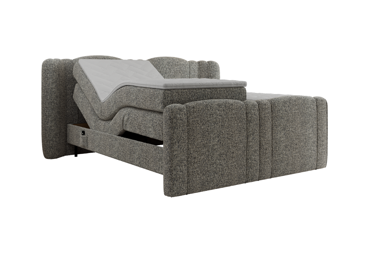 Łóżko kontynentalne, elektrycznie sterowane z pilota - FORTINA 200x200 - H4 - szary, struktura