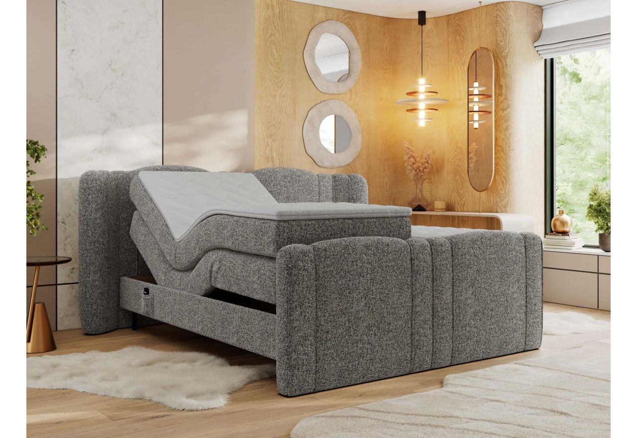 Łóżko kontynentalne, elektrycznie sterowane z pilota - FORTINA 160x200 - H4 - szary, struktura