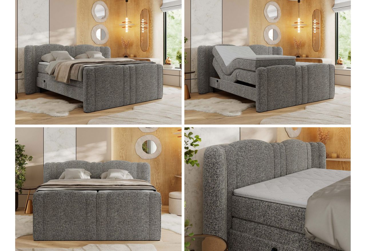 Łóżko kontynentalne, elektrycznie sterowane z pilota - FORTINA 140x200 - H4 - szary, struktura