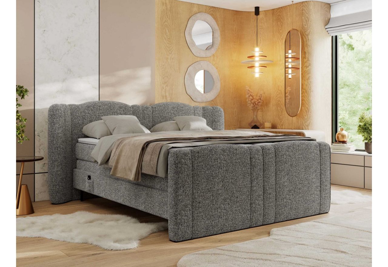 Łóżko kontynentalne, elektrycznie sterowane z pilota - FORTINA 200x200 - H3 - szary, struktura