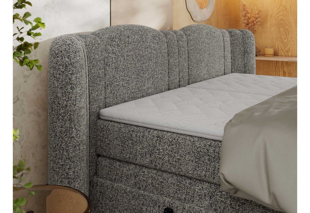 Łóżko kontynentalne, elektrycznie sterowane z pilota - FORTINA 200x200 - H3 - szary, struktura