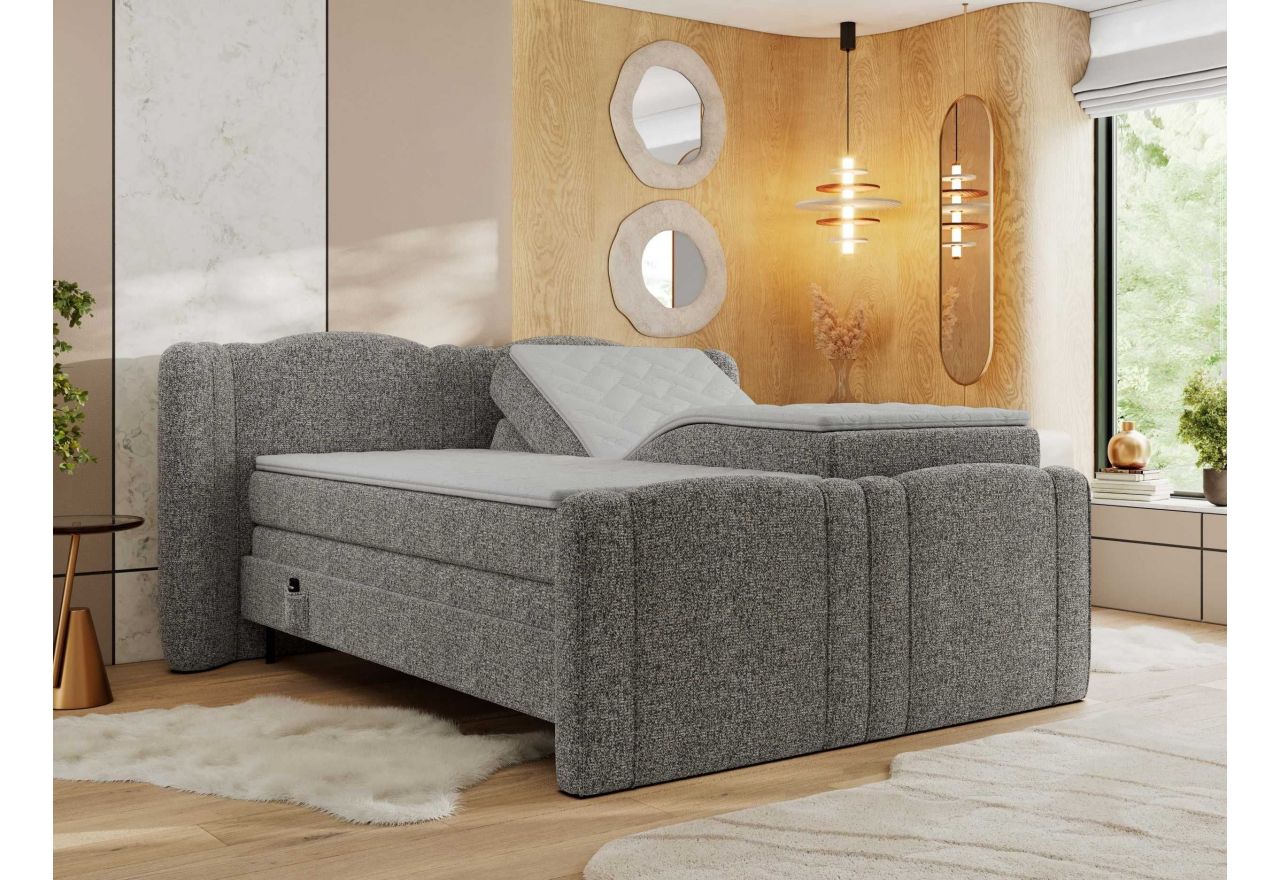 Łóżko kontynentalne, elektrycznie sterowane z pilota - FORTINA 180x200 - H3 - szary, struktura