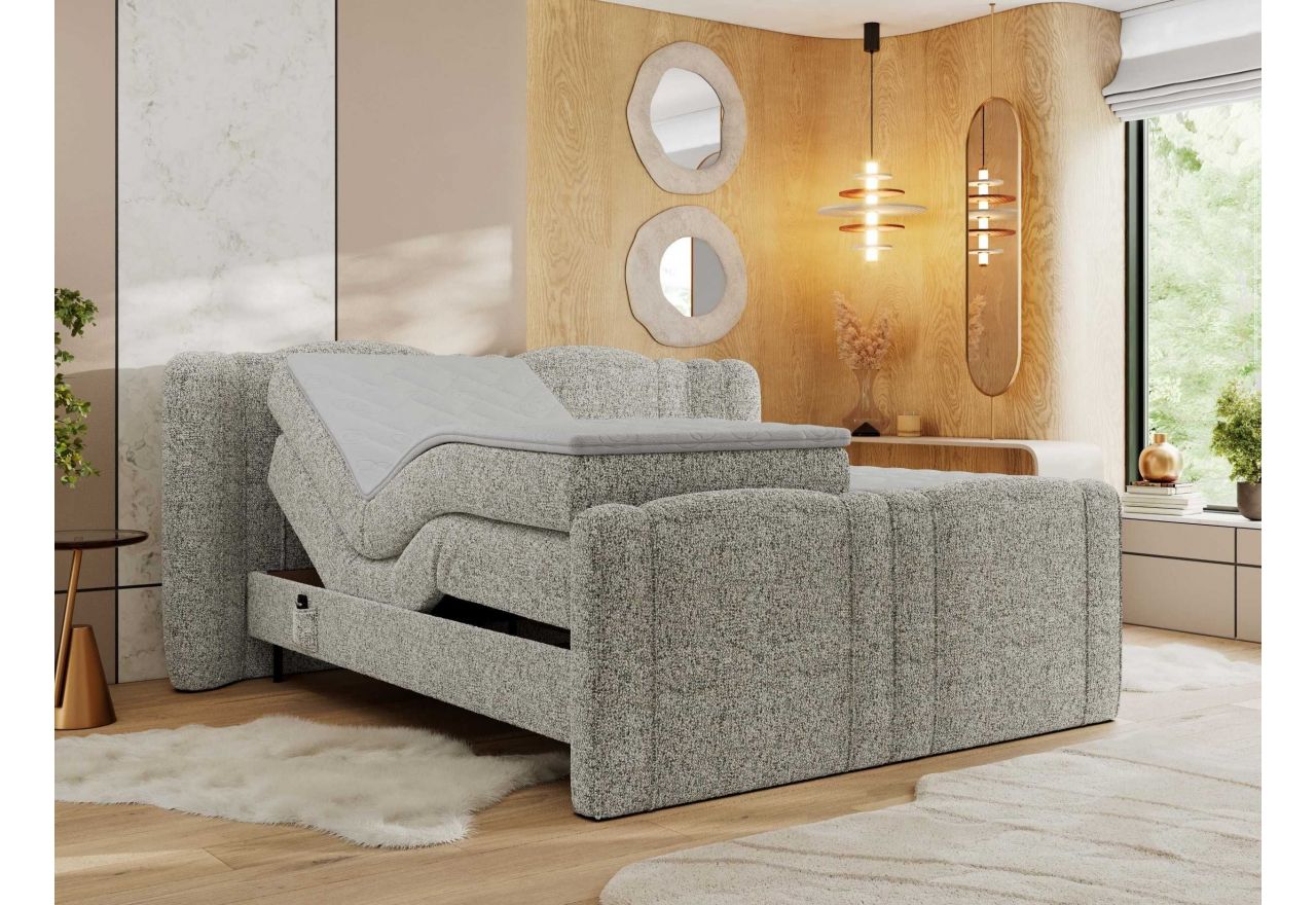 Łóżko kontynentalne, elektrycznie sterowane z pilota - FORTINA 160x200 - H4 - beżowy, struktura