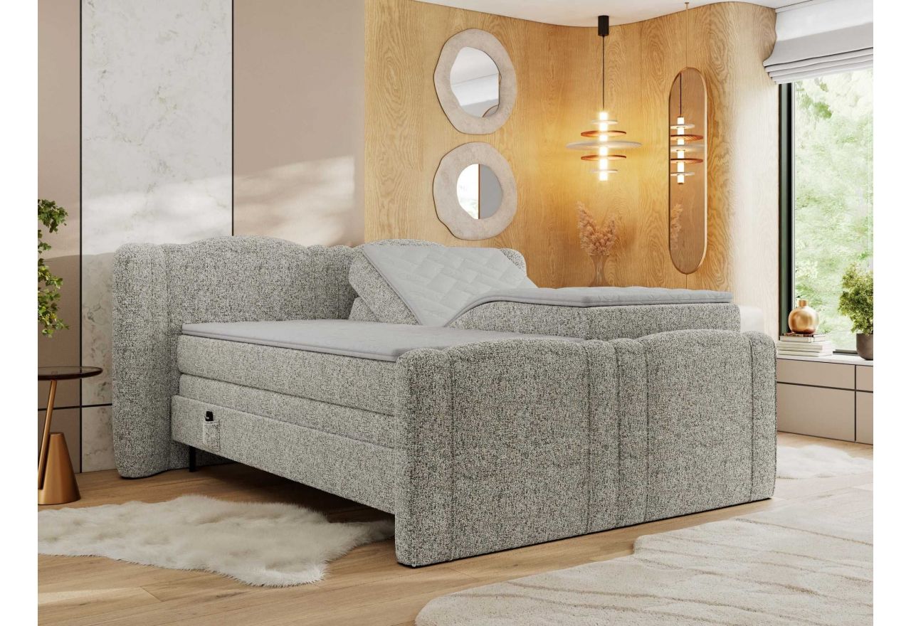 Łóżko kontynentalne, elektrycznie sterowane z pilota - FORTINA 180x200 - H3 - beżowy, struktura