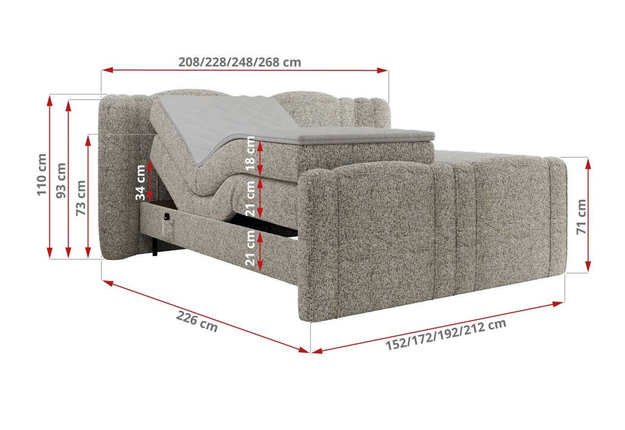 Łóżko kontynentalne, elektrycznie sterowane z pilota - FORTINA 160x200 - H3 - beżowy, struktura