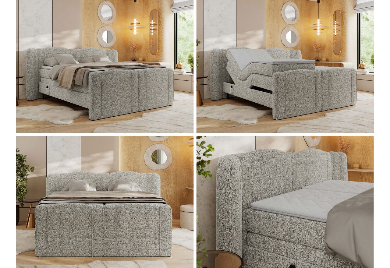 Łóżko kontynentalne, elektrycznie sterowane z pilota - FORTINA 140x200 - H3 - beżowy, struktura