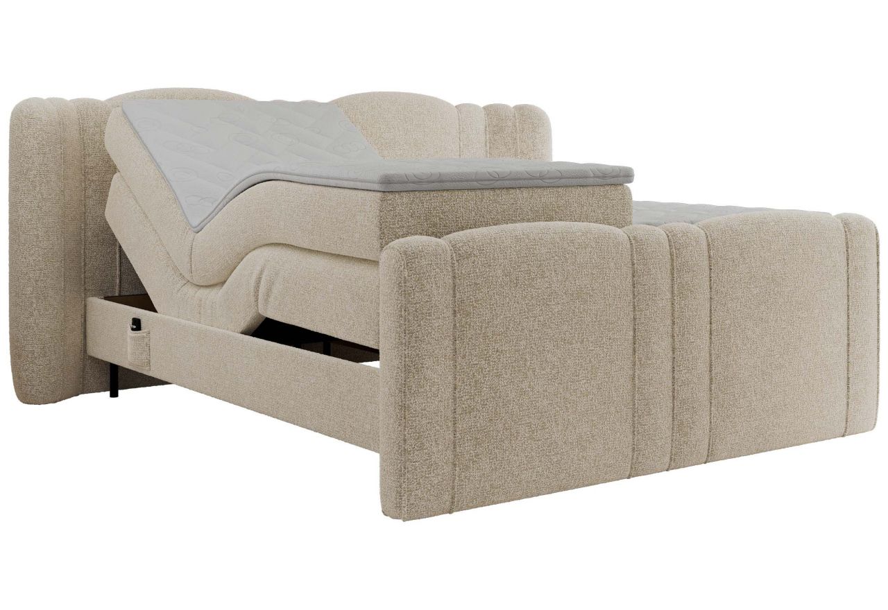 Łóżko kontynentalne, elektrycznie sterowane z pilota - FORTINA 200x200 - H4 - kremowy, struktura