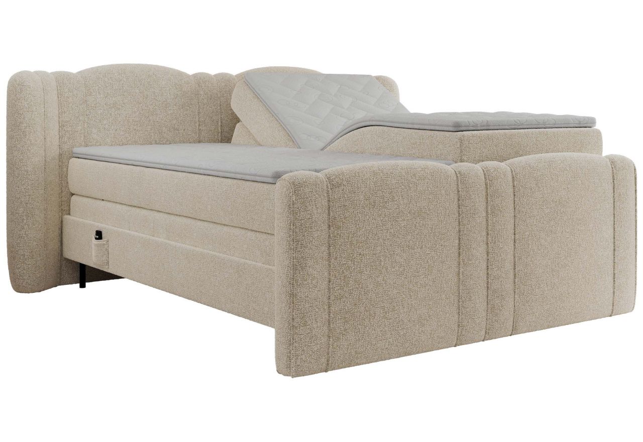 Łóżko kontynentalne, elektrycznie sterowane z pilota - FORTINA 200x200 - H4 - kremowy, struktura