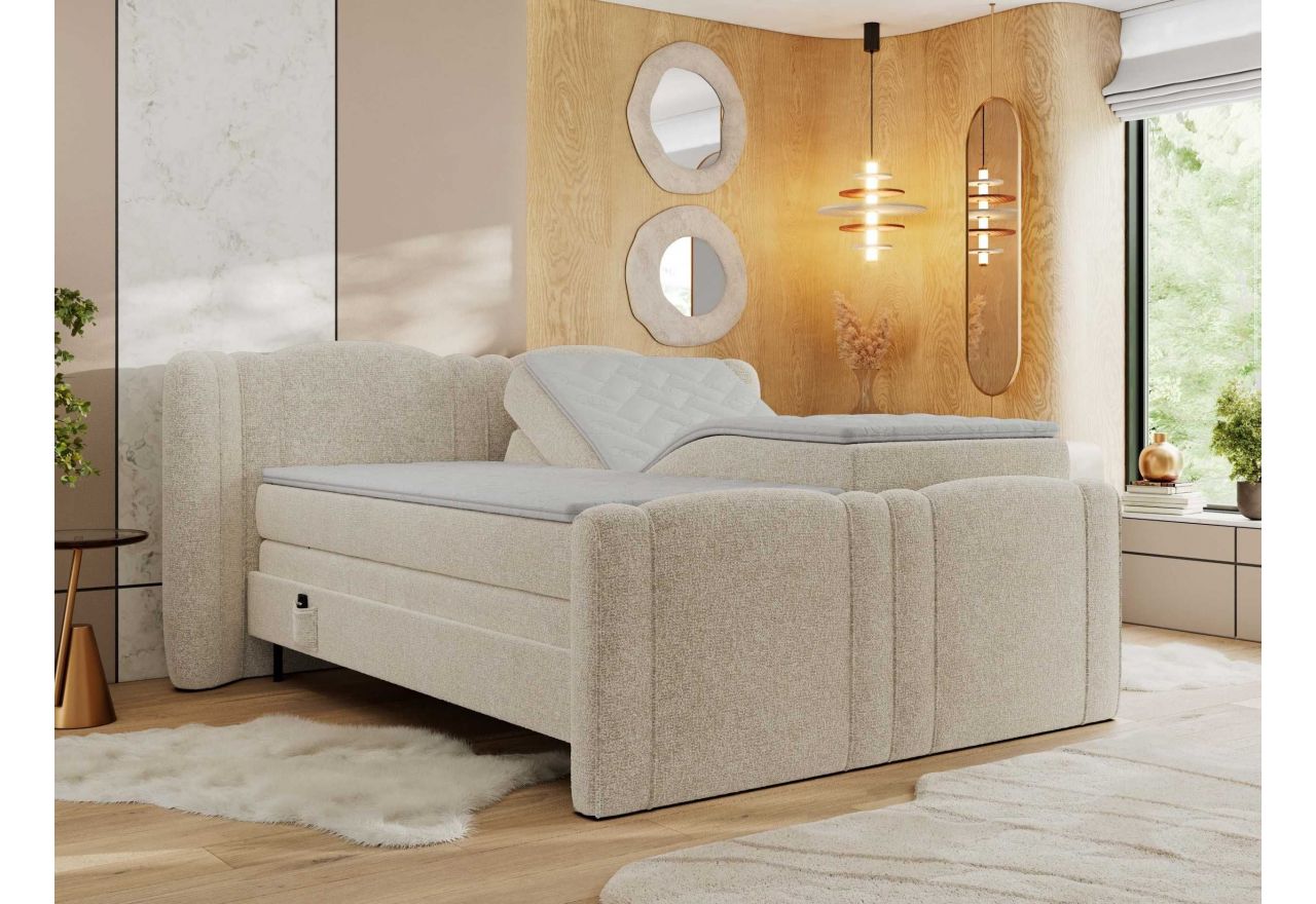 Łóżko kontynentalne, elektrycznie sterowane z pilota - FORTINA 180x200 - H4 - kremowy, struktura