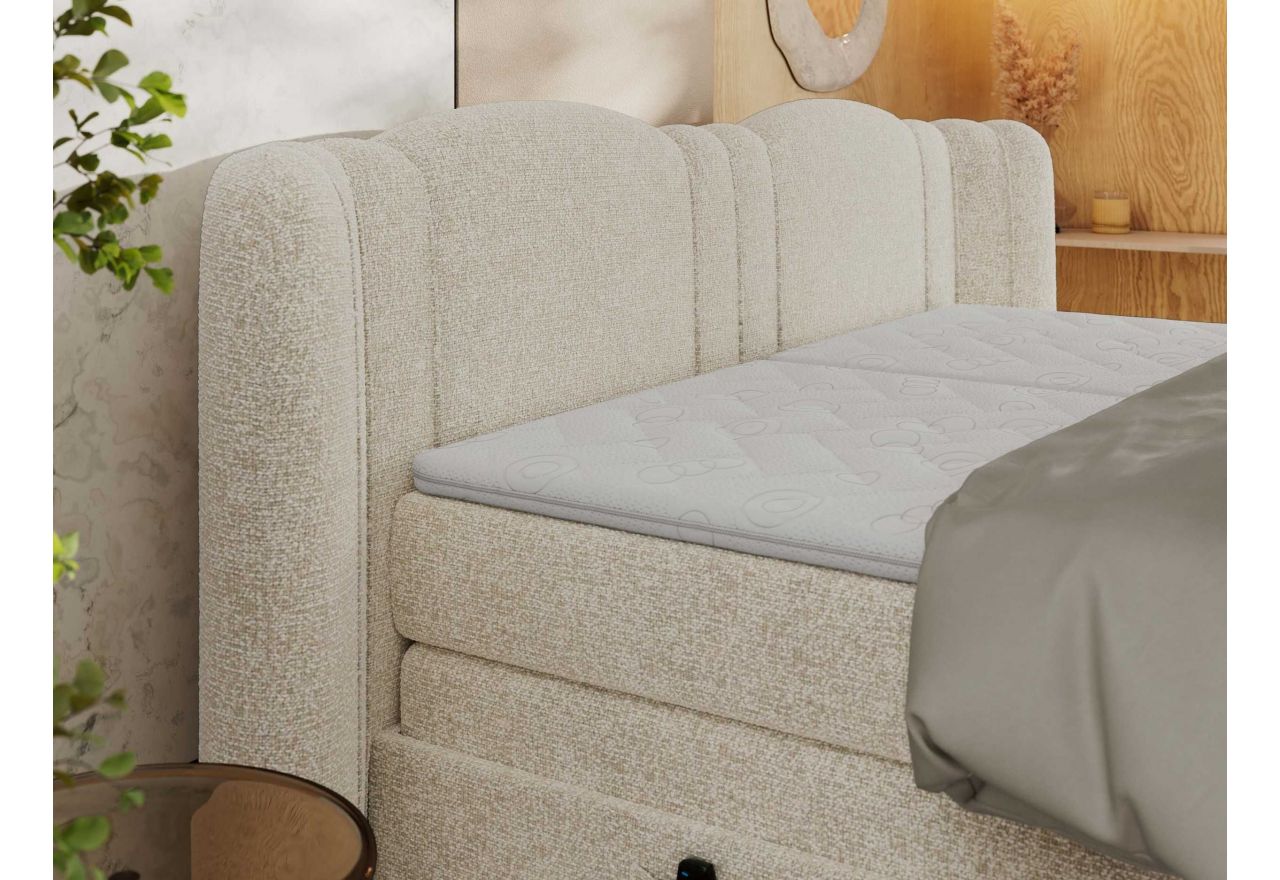 Łóżko kontynentalne, elektrycznie sterowane z pilota - FORTINA 180x200 - H4 - kremowy, struktura