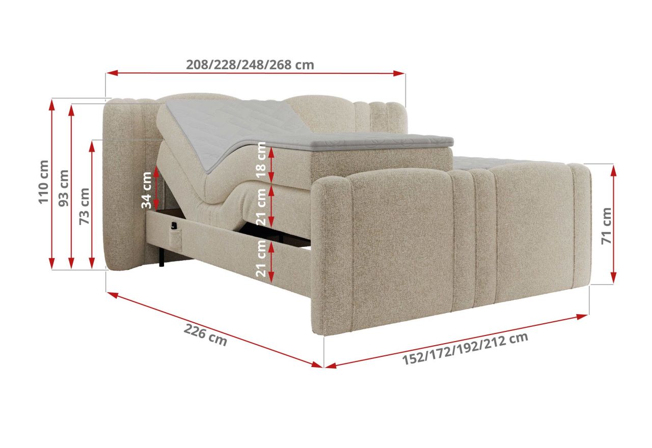 Łóżko kontynentalne, elektrycznie sterowane z pilota - FORTINA 160x200 - H4 - kremowy, struktura