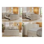 Łóżko kontynentalne, elektrycznie sterowane z pilota - FORTINA 160x200 - H4 - kremowy, struktura