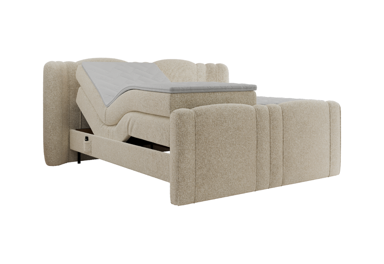 Łóżko kontynentalne, elektrycznie sterowane z pilota - FORTINA 200x200 - H3 - kremowy, struktura