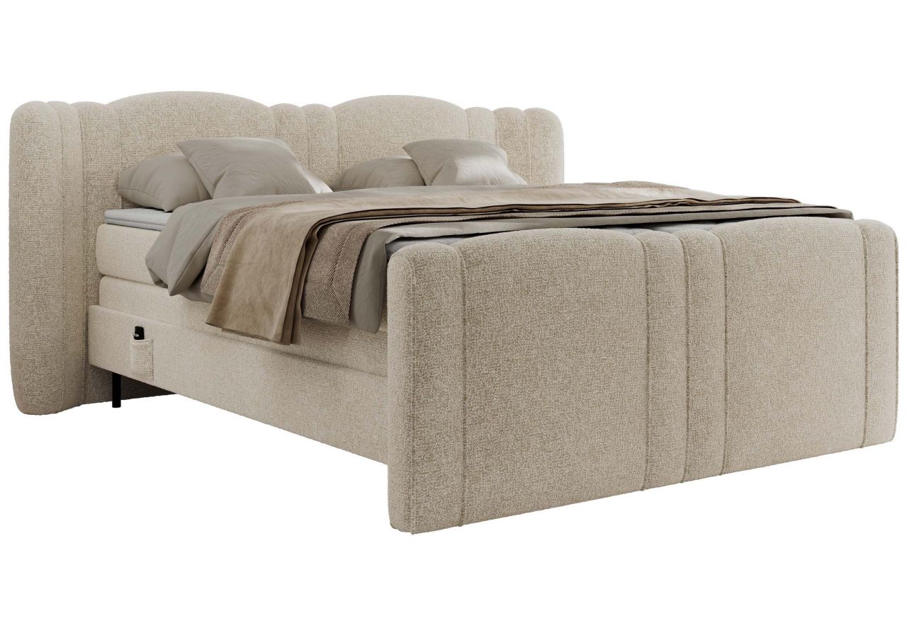 Łóżko kontynentalne, elektrycznie sterowane z pilota - FORTINA 200x200 - H3 - kremowy, struktura