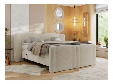 Łóżko kontynentalne, elektrycznie sterowane z pilota - FORTINA 180x200 - H3 - kremowy, struktura