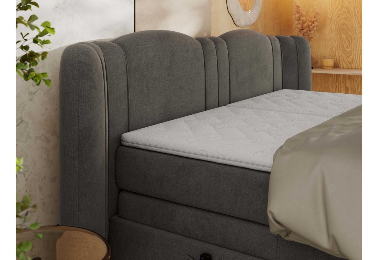 Łóżko kontynentalne, elektrycznie sterowane z pilota - FORTINA 200x200 - H4 - ciemnoszary, welwet