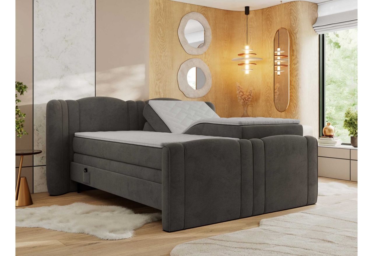 Łóżko kontynentalne, elektrycznie sterowane z pilota - FORTINA 140x200 - H4 - ciemnoszary, welwet