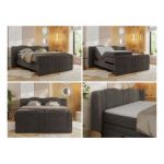 Łóżko kontynentalne, elektrycznie sterowane z pilota - FORTINA 180x200 - H3 - ciemnoszary, welwet