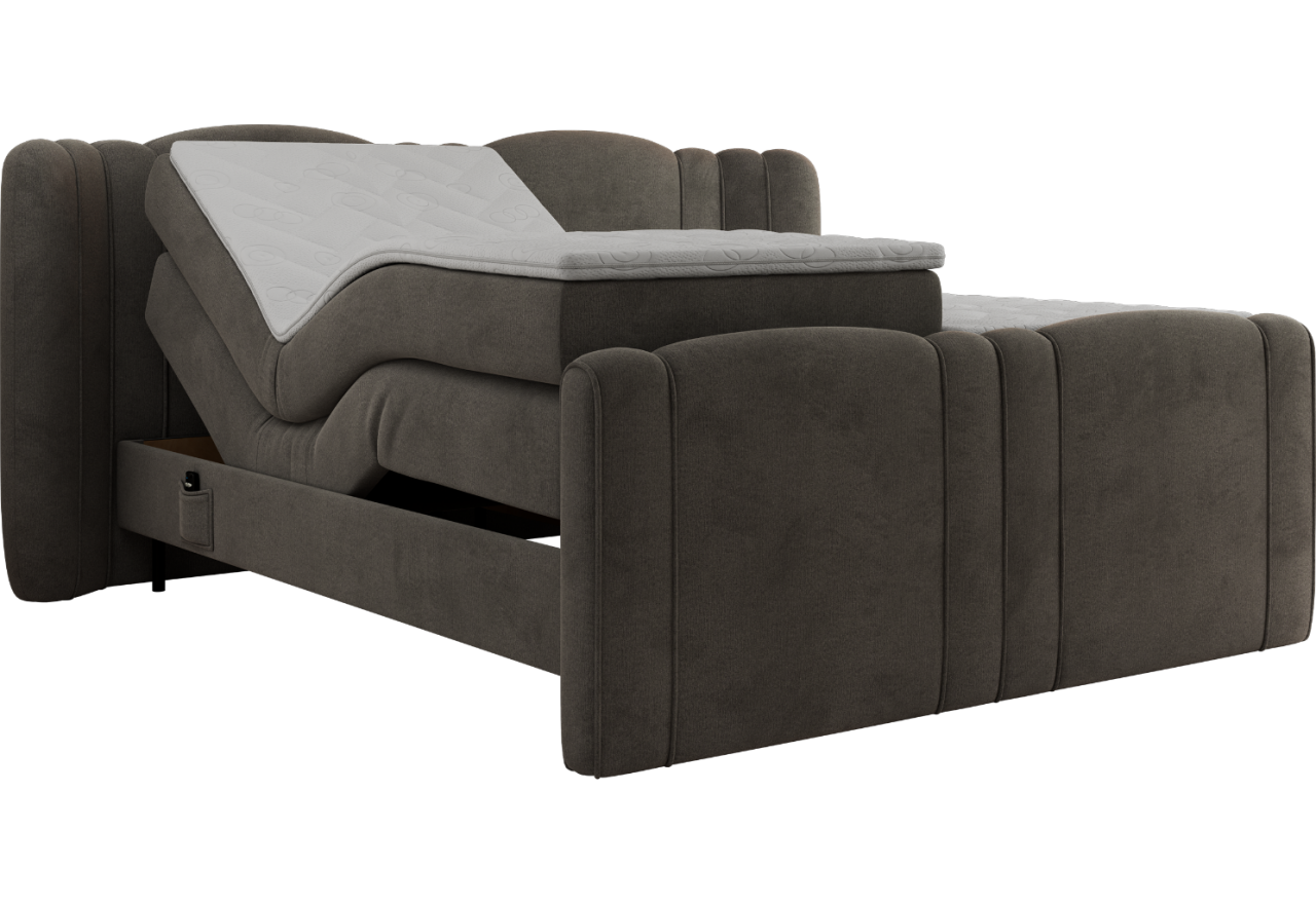 Łóżko kontynentalne, elektrycznie sterowane z pilota - FORTINA 160x200 - H3 - ciemnoszary, welwet