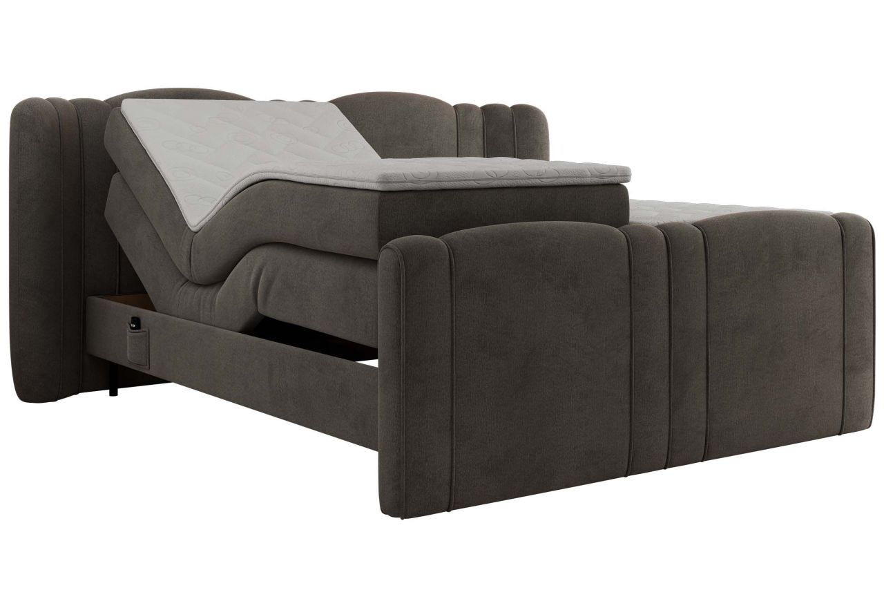 Łóżko kontynentalne, elektrycznie sterowane z pilota - FORTINA 140x200 - H3 - ciemnoszary, welwet