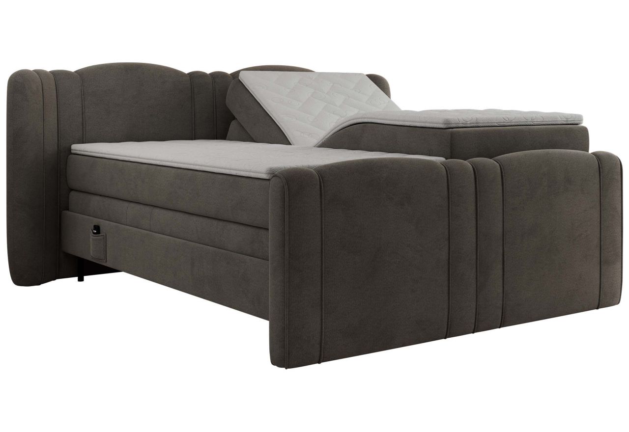 Łóżko kontynentalne, elektrycznie sterowane z pilota - FORTINA 140x200 - H3 - ciemnoszary, welwet