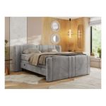 Łóżko kontynentalne, elektrycznie sterowane z pilota - FORTINA 200x200 - H4 - jasnoszary, welwet