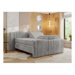 Łóżko kontynentalne, elektrycznie sterowane z pilota - FORTINA 180x200 - H4 - jasnoszary, welwet