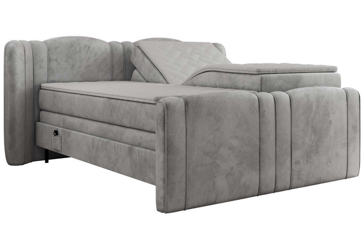 Łóżko kontynentalne, elektrycznie sterowane z pilota - FORTINA 180x200 - H4 - jasnoszary, welwet