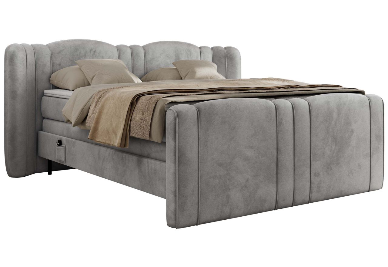 Łóżko kontynentalne, elektrycznie sterowane z pilota - FORTINA 160x200 - H4 - jasnoszary, welwet