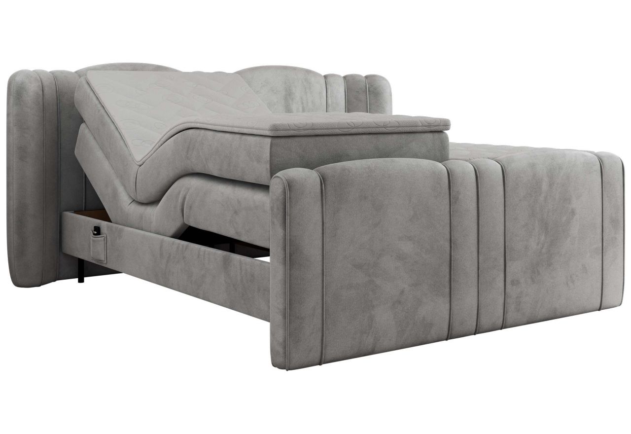 Łóżko kontynentalne, elektrycznie sterowane z pilota - FORTINA 200x200 - H3 - jasnoszary, welwet