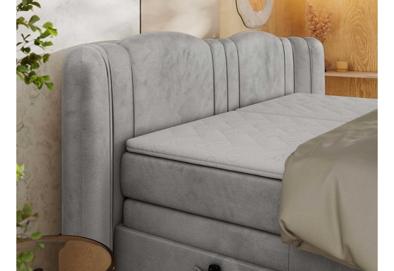 Łóżko kontynentalne, elektrycznie sterowane z pilota - FORTINA 180x200 - H3 - jasnoszary, welwet