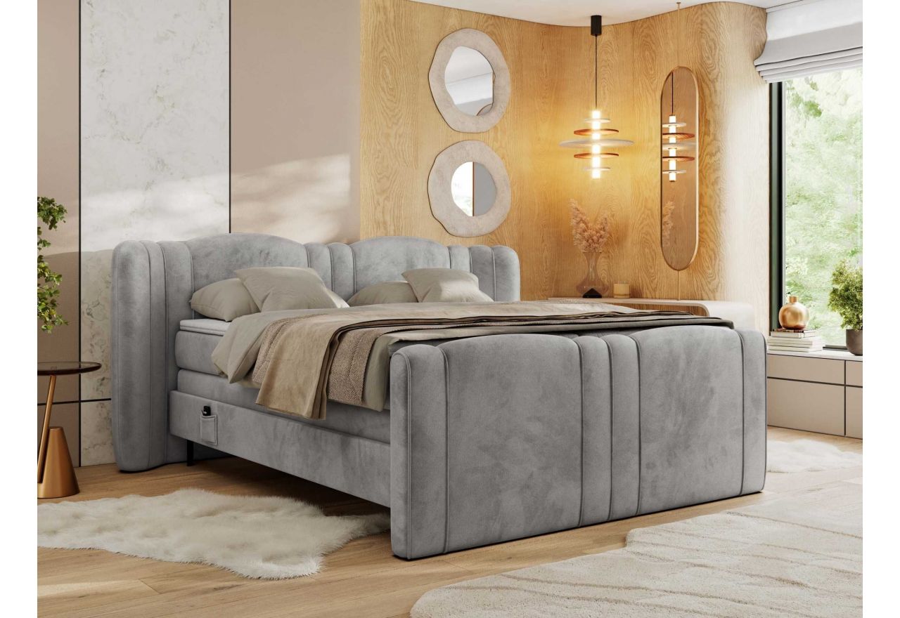 Łóżko kontynentalne, elektrycznie sterowane z pilota - FORTINA 160x200 - H3 - jasnoszary, welwet