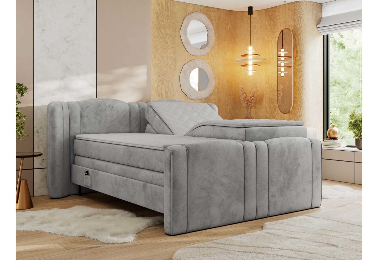 Łóżko kontynentalne, elektrycznie sterowane z pilota - FORTINA 160x200 - H3 - jasnoszary, welwet