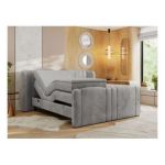 Łóżko kontynentalne, elektrycznie sterowane z pilota - FORTINA 160x200 - H3 - jasnoszary, welwet