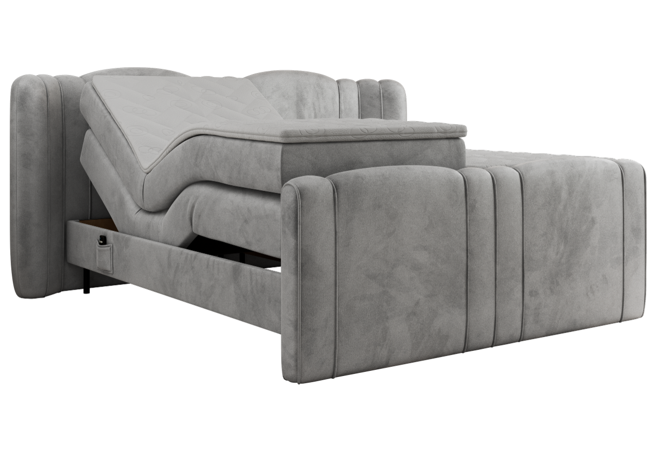 Łóżko kontynentalne, elektrycznie sterowane z pilota - FORTINA 140x200 - H3 - jasnoszary, welwet