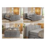 Łóżko kontynentalne, elektrycznie sterowane z pilota - FORTINA 140x200 - H3 - jasnoszary, welwet