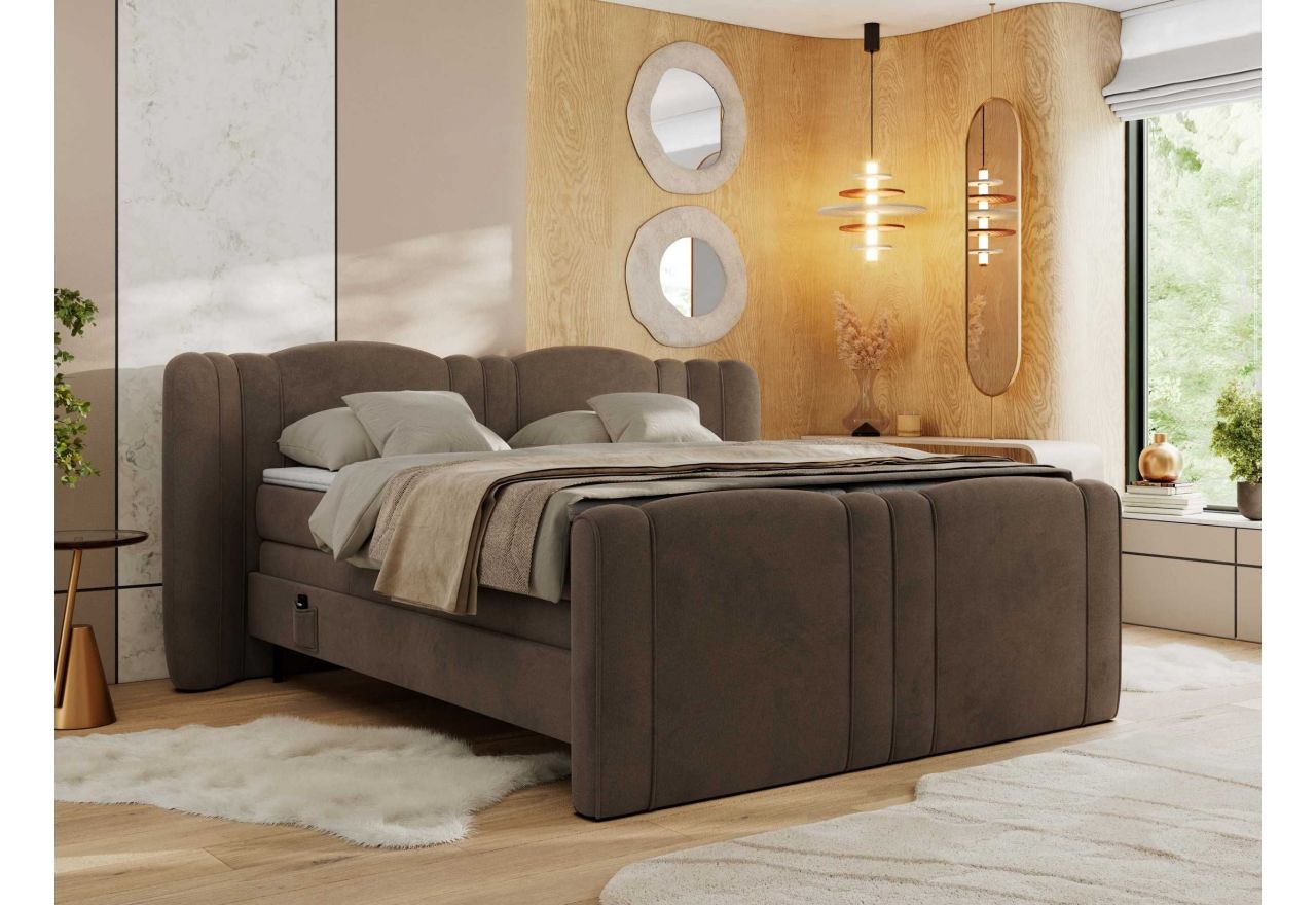 Łóżko kontynentalne, elektrycznie sterowane z pilota - FORTINA 140x200 - H4 - brązowy, welwet