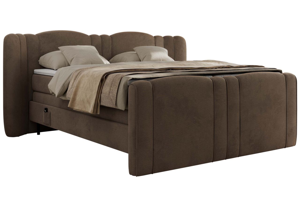 Łóżko kontynentalne, elektrycznie sterowane z pilota - FORTINA 140x200 - H4 - brązowy, welwet
