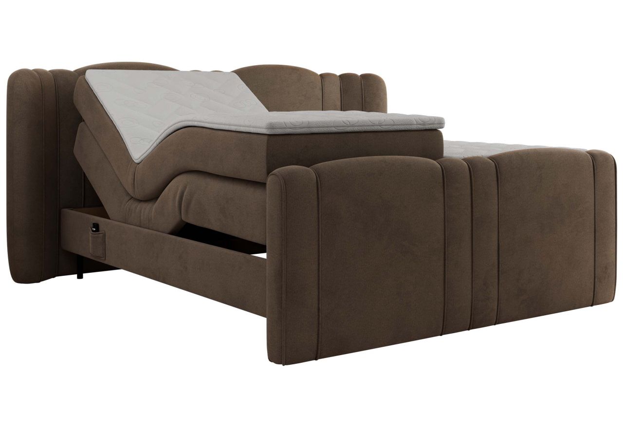 Łóżko kontynentalne, elektrycznie sterowane z pilota - FORTINA 140x200 - H4 - brązowy, welwet